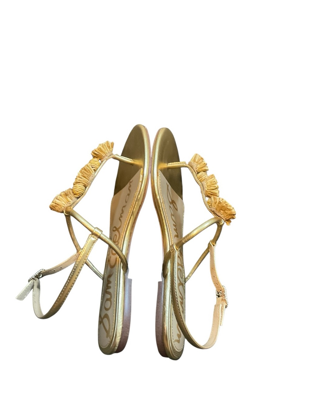 Sam Edelman Metallic Gold Floral T-Strap Sandals - Picture 4 of 11